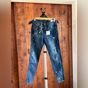Zara Blue Paint Splatter Skinny Jeans